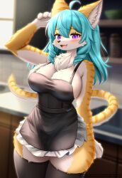 1girls 2024 4_fingers :3 absurd_res accessory adorable anthro apron apron_only big_breasts black_nose blue_hair blush breasts breasts canid canine cat_ears cat_humanoid cat_tail catgirl cheek_tuft claws cleavage clothed clothing cute cute_face cute_fangs east_asian_clothing eyelashes facial_markings facial_tuft faroula_twitt feline female female_anthro female_only finger_claws fingers fluffy fluffy_tail fur hair hair_accessory hi_res huge_breasts inside kitchen kitchen_counter long_hair looking_at_viewer maid maid_apron maid_uniform mammal miko_outfit multicolored_body multicolored_ears multicolored_fur multicolored_tail navel open_mouth orange_body orange_fur portrait pupils slit_pupils solo solo_female stockings tail tail_markings text three-quarter_portrait tongue translated_description tuft two_tone_body two_tone_fur watermark white_body white_fur