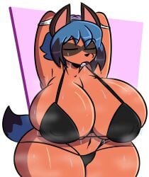 1girls alternate_breast_size anthro armpits big_ass big_breasts bikini brand_new_animal breasts bulge female female_only huge_ass huge_breasts kingretrokirby michiru_kagemori panting small_bikini solo sweat sweaty thick_thighs unrealistic_proportions wide_hips