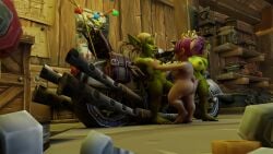 bleeding_dragon female_only gnome_(warcraft) gnome_female goblin goblin_female large_breasts pubic_hair shortstack threesome warcraft world_of_warcraft