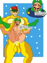 2boys anal anal_penetration anal_sex arms_above_head balls bowser cap closed_eyes clothed clothing cum cum_in_ass cum_inside dui ejaculation erection exclamation_mark gay gay_domination gay_sex genitals horns luigi male male_only mario_(series) nipples nude nude_male open_mouth penetration penis reptile sex simple_background socks supp testicles text