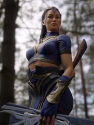 1girls 3d female female_only fully_clothed kitana kitana_(new_era) looking_at_viewer mortal_kombat mortal_kombat_1_(2023) nyxenartz outdoors outside pose posing smile smiling smiling_at_viewer solo