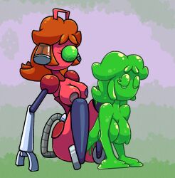 2girls chabble goo_creature gooigi humanoid luigi's_mansion mario_(series) non-human poltergust princess_daisy robot robot_girl slime_girl super_mario_bros. twinning