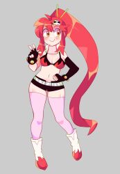 1girls bikini_top clothed female fingerless_gloves hand_on_hip orange_eyes peace_sign ponytail red_hair secretnarcissist solo tagme tengen_toppa_gurren_lagann thigh_highs yoko_littner