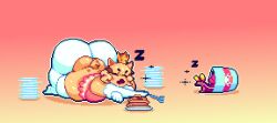 1girls ass_cleavage bad_anatomy bellybelting big_belly butt_crack crown fat gif huge_ass huge_belly oc pancake pixel_art sleeping thick_thighs zzz