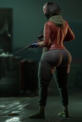 ass big_ass big_butt bubble_ass bubble_butt clothed clothed_female female female_only fully_clothed gun hoodie joy_(payday) joy_(payday_3) pants payday payday_(series) payday_3 shokk thick_ass thick_thighs weapon