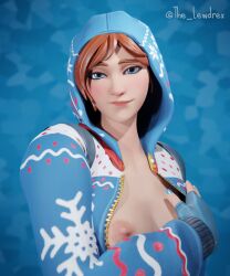 1girls 3d areolae blender blue_eyes breasts breasts_out close-up clothed clothing epic_games face_closeup face_focus female female_focus female_only fortnite fortnite:_battle_royale highres hood hood_up lewdrex light-skinned_female light_skin medium_breasts nipples onesie onesie_(fortnite) open_clothing orange_hair presenting presenting_breasts simple_background smile smiling solo solo_focus watermark