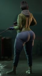 ass big_ass big_butt bubble_ass bubble_butt clothed clothed_female female female_only fully_clothed gun hoodie joy_(payday joy_(payday) joy_(payday_3) pants payday payday_(series) payday_3 shokk thick_ass thick_thighs weapon