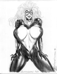 2006 black_cat_(marvel) bodysuit breasts cameltoe choker erect_nipples felicia_hardy female julius_zimmerman marvel marvel_comics mask masked_female nipples nipples_visible_through_clothing skin_tight spider-man_(series) unzipped_bodysuit white_hair