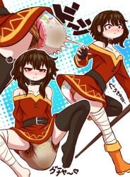 blush cute_face diaper diaper_fetish kono_subarashii_sekai_ni_shukufuku_wo! megumin messy_diaper scat soiling soiling_diaper spread_legs thighhighs uuushi