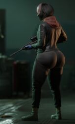 ass big_ass big_butt bubble_ass bubble_butt clothed clothed_female female female_only fully_clothed gun hoodie joy_(payday) joy_(payday_3) pants payday payday_(series) payday_3 shokk thick_ass thick_thighs weapon