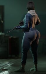 ass big_ass big_butt bubble_ass bubble_butt clothed clothed_female female female_only fully_clothed gun hoodie joy_(payday) joy_(payday_3) pants payday payday_(series) payday_3 shokk thick_ass thick_thighs weapon