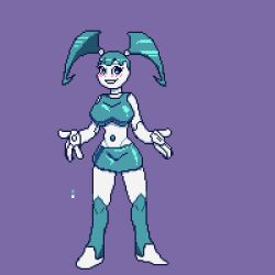 1:1 1girls 2023 4_fingers 525bit big_breasts blue_eyes blue_hair boots breasts clothed jenny_wakeman my_life_as_a_teenage_robot nickelodeon pixel_art pixelated purple_background robot robot_ears robot_girl robot_humanoid self_upload skirt solo solo_female topless white_body