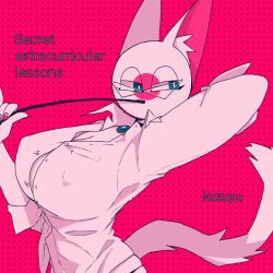 1girls animal_ears animal_tail cat_ears clothing countryhumans countryhumans_girl english_text female female_only glasses japan_(countryhumans) kuzuyu_(artist) pink_background simple_background teacher_outfit text watermark white_body white_skin