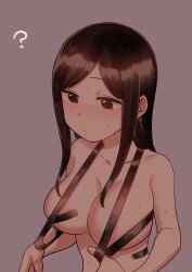 1girls big_breasts large_breasts mature_female my_senpai_is_annoying sakurai_touko senpai_ga_uzai_kouhai_no_hanashi shiromanta sweat tagme tape_on_nipples
