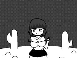 1girls big_breasts black_hair black_skirt grey_nipples monoe navel saluting topless_female white_skin yume_nikki