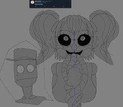 1boy 1girls 3_tongues animatronic black_sclera blowjob clown clown_girl eye_contact fellatio five_nights_at_freddy's freddy_fazbear's_pizzeria_simulator licking_penis long_tongue male_pov monochrome multi_tongue nightguard nightmare_waifu oral penis point_of_view pov scrap_baby scrap_baby_(fnaf) straight teeth tongue tongue_around_penis tongue_out tongue_wrap tonguejob twintails veevee_(artist) veeveederi