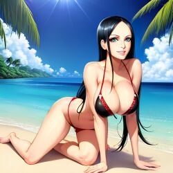 1girl 1girls ai_generated athletic athletic_female beach belly belly_button big_boobs big_breasts bikini bikini_bottom bikini_top black_bikini black_hair blue_eyes breasts busty cleavage clouds curvy enmashusui fanart feet female female_focus female_only fit fit_female frilled_bikini front_view hanging_breasts hourglass_figure huge_breasts large_boobs large_breasts legs light-skinned light-skinned_female light_skin long_hair milf nico_robin ocean one_piece palm_tree palm_trees perky_breasts pinup portrait pose posing post-timeskip ripped_clothing sea seaside sky smile smiling squeezing_breast squeezing_breasts squeezing_breasts_together stomach swimsuit thick_thighs thighs toned toned_belly toned_body toned_female toned_stomach two_piece_swimsuit