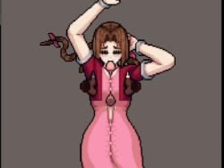 aerith_gainsborough animated big_breasts big_penis bikini boobjob bracelet breasts brown_hair circumcised cloud_strife cum cum_on_breasts cum_on_face dress final_fantasy final_fantasy_vii gloves green_eyes hair hair_ribbon holding_breast james_cabello lingerie longer_than_30_seconds mp4 naked nude paizuri pink_panties pixel_art sound tagme titjob video