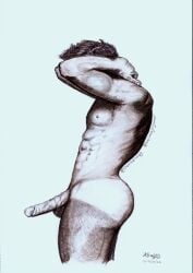 big_cock big_penis cock dick gay gay_male hand_drawn hard_on life_model male male_only muscles muscular naked naked_male pencil_(artwork) pencil_sketch sketch sketches sketches_by_adab the_art_of_lucasg