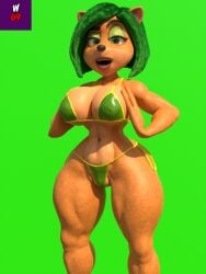 ami_bandicoot anthro bandicoot bikini breasts crash_(series) crash_(series) furry green_eyes green_hair