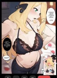 1girls ai_generated bra breasts cleavage cynthia_(pokemon) female hair_over_one_eye hi_res hips huge_breasts kisou large_breasts light-skinned_female light_skin long_hair nintendo pokemon pokemon_dppt thick_thighs thighs wide_hips