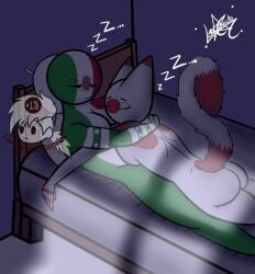 after_sex bed countryhumans countryhumans_girl female japan_(countryhumans) luisartz_(artist) male mexico_(countryhumans) naked tail