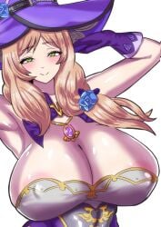 1girls armpit big_breasts blush breasts busty cleavage female genshin_impact gigantic_breasts huge_breasts large_breasts lisa_(genshin_impact) long_qing_qing_li massive_breasts mature_female milf upper_body voluptuous