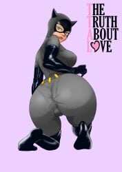 1girls anus_outline ass batman:_the_animated_series batman_(series) big_ass big_breasts bodysuit catwoman catwoman_(dcau) dc dc_comics dcau female female_only green_eyes kneeling looking_back non-nude rear_view solo thetruthaboutlove