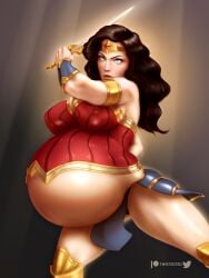 1girls big_belly big_breasts black_hair dc dc_comics disproportional female female_only hyper_belly pregnant ready_to_pop solo solo_female sword twistedted wonder_woman wonder_woman_(series)