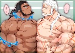 artist_request bara beard black_hair facial_hair fire kresnik_(tokyo_afterschool_summoners) male male_only muscles muscular nude sandayu_(tokyo_afterschool_summoners) scars tokyo_afterschool_summoners white_hair