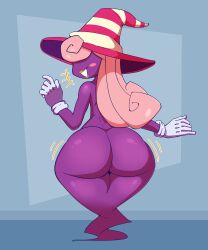 ass big_ass blush_stickers bottom_heavy gloves hair_over_eyes hat hi_res huge_ass humanoid long_hair looking_at_viewer looking_back m-b-m mario_(series) may_be_maybenot nintendo nude paper_mario paper_mario:_the_thousand-year_door pink_hair purple_body purple_skin rear_view shadow_siren smile vivian_(paper_mario) wide_hips witch_hat