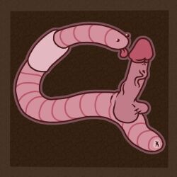 1boy annelid anthro anus balls ballsack circumcised dot_eyes earthworm erection genitals humanoid_genitalia humanoid_penis male male_only penis pink_body pink_skin scary_lemon scrotum solo testicles tongue tongue_out veiny_penis worm