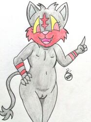 anthro litten nude nude_female pokémon_(species) pokemon pokemon pussy reddragonkan traditional_media_(artwork)