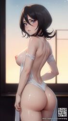 1girls ai_generated alternate_breast_size artjing ass barely_clothed big_ass big_breasts black_hair bleach bleach:_the_thousand-year_blood_war blush dress female female_only from_behind kuchiki_rukia light-skinned_female light_skin long_hair looking_at_viewer mostly_nude nipples no_bra patreon_username petite petite_body purple_eyes revealing_clothes see-through see-through_clothing small_but_busty smaller_female solo solo_focus stable_diffusion text transparent_clothing url visible_nipples watermark web_address