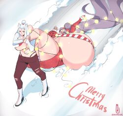 2girls big_ass big_breasts breasts_bigger_than_head breasts_bigger_than_torso bursting_breasts christmas christmas_outfit enormous_breasts huge_breasts hyper hyper_breasts moimoikha multiple_girls tagme venai_(momoikha)