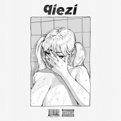 1girls album_art album_cover album_reference black_and_white blonde_(frank_ocean) breasts female female_only frank_ocean hand_covering_face hand_in_front_of_face huge_breasts monochrome parental_advisory parody qiezi reference