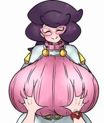 1girls big_breasts breasts_bigger_than_head enjoying grabbing_breasts huge_breasts hyper hyper_breasts inakotho looking_at_viewer pokemon short_hair solo_female tagme wicke_(pokemon)