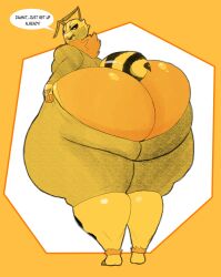 1girls ass_bigger_than_head bee breasts_bigger_than_torso bursting_butt enormous_ass furry huge_ass hyper hyper_ass hyper_thighs ill_fitting_clothing sharkbubble solo_female tagme talking text thick_thighs