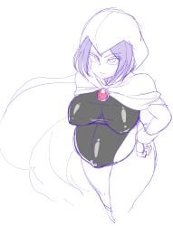 1girls belly big_belly big_breasts breasts dc dc_comics female hand_on_hip large_breasts nipple_bulge nipple_outline outie_navel pregnant raven_(dc) skintight solo solo_female teen_titans thick_thighs togariya wide_hips