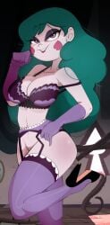 1girls big_breasts disney disney_channel disney_xd eclipsa_butterfly female female_focus female_only garter_belt garter_straps green_hair high_heels lingerie looking_at_viewer mature_female milf mother pale-skinned_female pale_skin purple_eyes star_vs_the_forces_of_evil tobitobi90 white_female