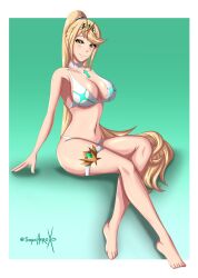 blonde_hair breasts core_crystal female female_only mythra nintendo solo sonicheroxd swimsuit xenoblade_(series) xenoblade_chronicles_2