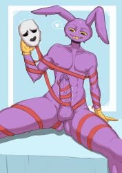 1boy 1girls anthro big_balls big_penis bunny bunny_boy bunny_ears female gangle_(the_amazing_digital_circus) gloves jax_(the_amazing_digital_circus) male male_focus mask nude nude_male penis purple_body purple_penis purple_skin r4stishk4 red_ribbon ribbons the_amazing_digital_circus yellow_eyes yellow_mouth