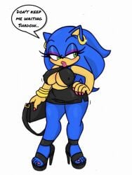 after_transformation alternate_dimension bedroom_eyes big_breasts big_thighs bimbo_lips bimbofication black_dress curvy_figure date_night fan_edit feminine_body feminine_pose hoop_earrings hoop_earrings_oversized impatient pouting pouty_lips rule_63 sonic_(series) sonic_the_hedgehog sonic_the_hedgehog_(series) sonique_the_hedgehog tight_dress voluptuous