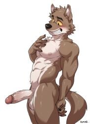 abs anthro canid canine canis dreamworks erection genitals hi_res humanoid_genitalia humanoid_penis kumak71395 male mammal mr._wolf_(the_bad_guys) muscular muscular_male pecs penis solo the_bad_guys wolf