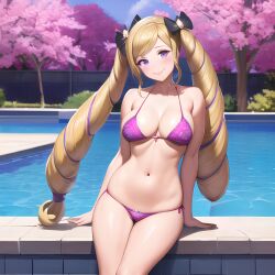 ai_generated alternate_costume bikini breasts elise_(fire_emblem) female female_only fire_emblem fire_emblem_fates looking_at_viewer nai_diffusion nintendo pink_bikini pink_swimsuit rasukaru_(ai) solo stable_diffusion swimsuit twintails