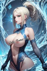 1girls abstract_background ai_generated anime_style blonde_hair blue_eyes breasts detailed_background lady_fentail_art medium_breasts nipples solo solo_female