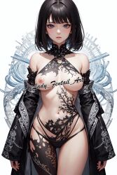 1girls abstract_background ai_generated anime_style black_hair breasts female female_only fractal_art grey_eyes gwendolen high_resolution lady_fentail_art large_filesize naked normal_breasts nude nude_female project_d.i.g. project_dig short_hair solo