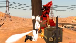 3d_(artwork) a-d033_(a-doss) a-doss andra_(domibun) anthro belt canid canine casual desert digital_media_(artwork) duo fellatio female firearm fox gun handgun hi_res machine male mammal military oral penile protogen ranged_weapon rifle sex source_filmmaker tactical_nudity weapon