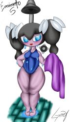 absurd_res black_hair blue_eyes breasts female female_focus female_only goth gothorita greey humanoid lips nintendo pokémon_(species) pokemon purple_skin red_lips swimsuit thick_thighs thighs