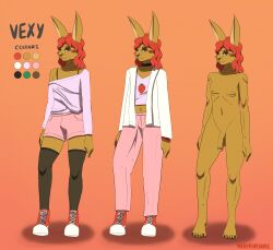 4_toes absurd_res anthro balls clothing collar curled_hair ears_up feet footwear genitals hair hi_res lagomorph leporid male mammal navel penis rabbit red_hair shoes simple_background toes vexy_(vexyfursure) vexyfursure